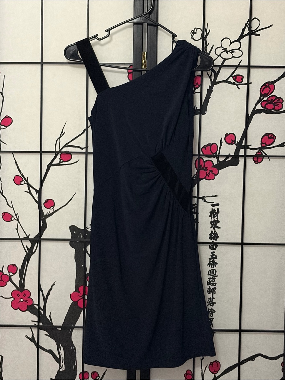 Nine West One-Shoulder Navy Blue Asymmetric Evening Dress